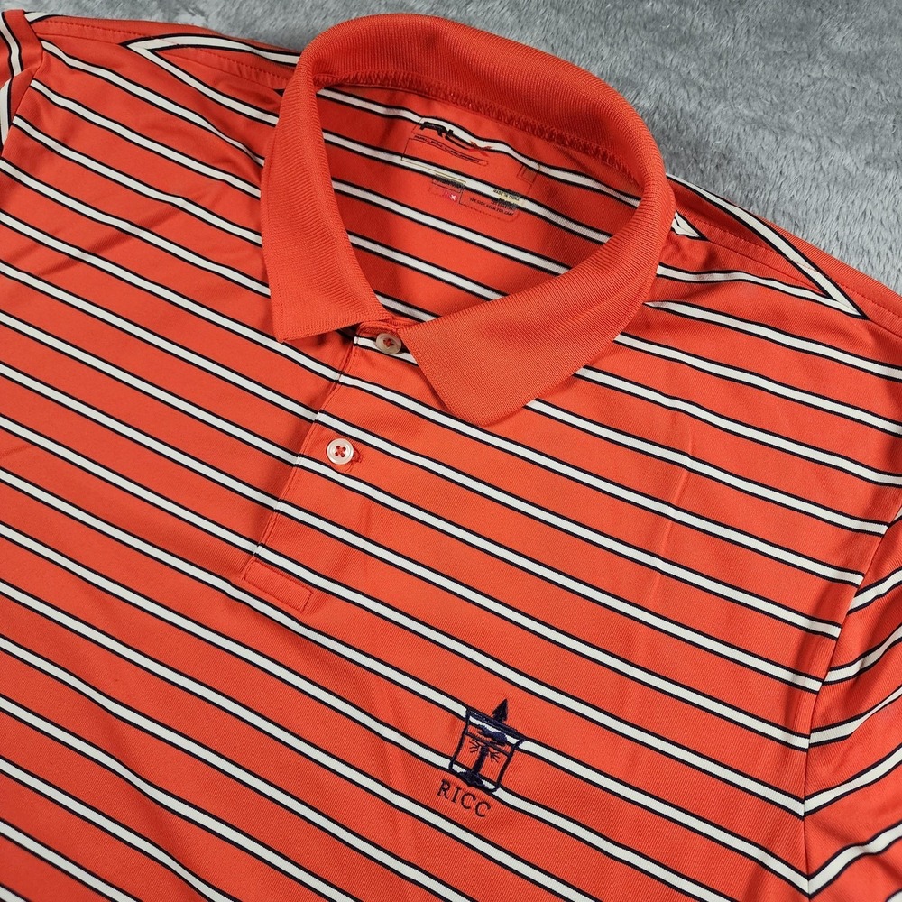 RLX Ralph Lauren Polo Shirt Men XL Orange Striped Rhode Island Country Club Golf
